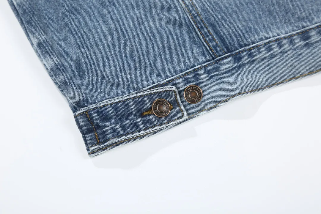 P260💰GA101 GALLERY DEPT. 22fw Vintage Andy Denim Jacket embroidered black logo washed distressed denim jacket denim jacket couple same style Size: S-XL
